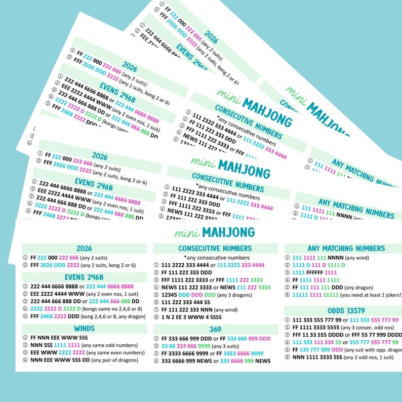 Kids and Beginners Mahjong Card: Easy, Simplified Card. Instant Download! image 3