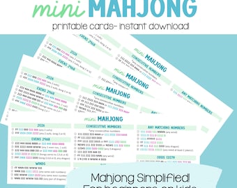 Kids and Beginners Mahjong Card: Easy, Simplified Card. Instant Download!