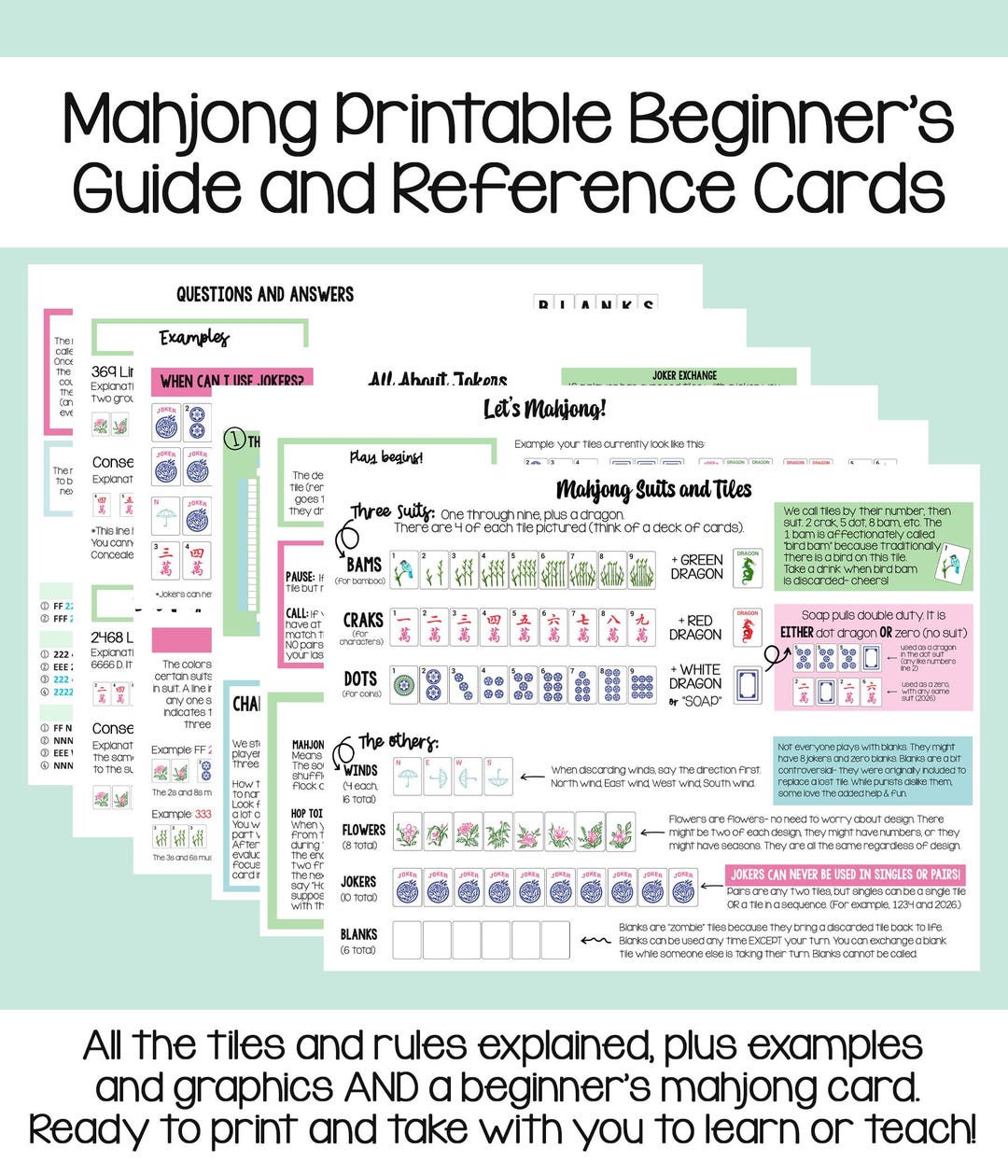 Rules For Mahjong Printable Mahjong Beginner's Guide: Rules, Details, and Reference Cards ...