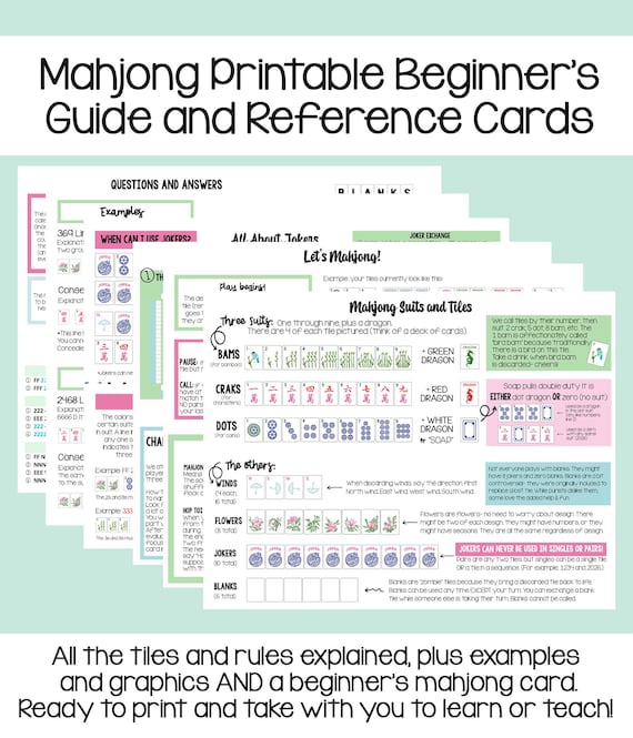 Printable Mahjong Beginner's Guide: Rules, Details, and Reference Cards