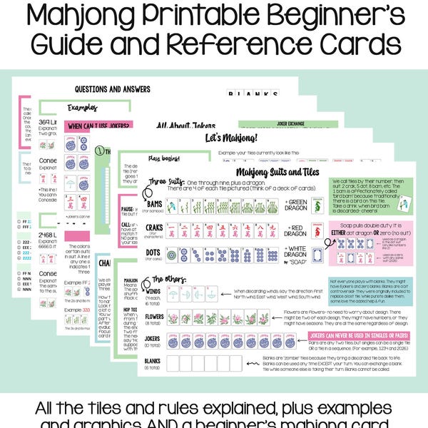 Printable Mahjong Beginner's Guide: Rules, Details, and Reference Cards