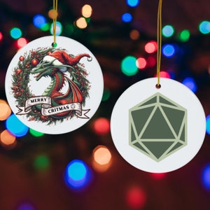 Merry Critmas DnD Ornament, Santa Dragon D20