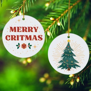 Merry Critmas Tree Christmas Ornament: Dual-Sided DnD Inspired Ornament