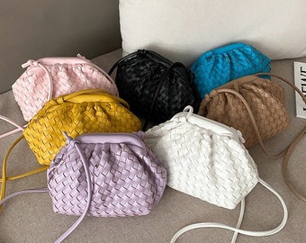 Bottega Veneta Inspired Woven Cloud Dupe Bag, BV Handbag, Sardine Dumpling Bag, Crossbody Bag, Knitted Leather Purse, Leather Shoulder Bag