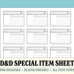 D&D kaartblad met speciale items