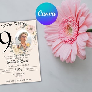 Invito per il 90° compleanno, modello di invito per il 90° compleanno, invito alla festa digitale per il 90° compleanno, biglietto per il 90° compleanno, modello di invito di compleanno