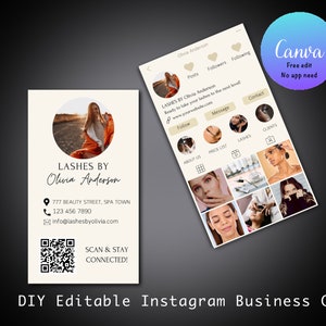 Lash Instagram-Visitenkarte, bearbeitbare Vorlagen, Ig Nails-Visitenkarte, Hautpflege-Vorlage, Social Media-Vorlage, Qr-Code-Visitenkarte