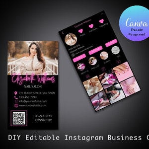 Instagram Nägel Visitenkarte bearbeitbare Visitenkarte Vorlage Nägel Künstler Make-up Beauty Haar Visitenkarte Nagelgeschäft rosa lila Karte
