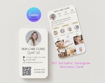 Tarjeta de presentación de Instagram, plantillas de esteticista editables, tarjeta de presentación de Ig, plantilla de cuidado de la piel, plantilla de redes sociales, tarjeta de presentación de código Qr
