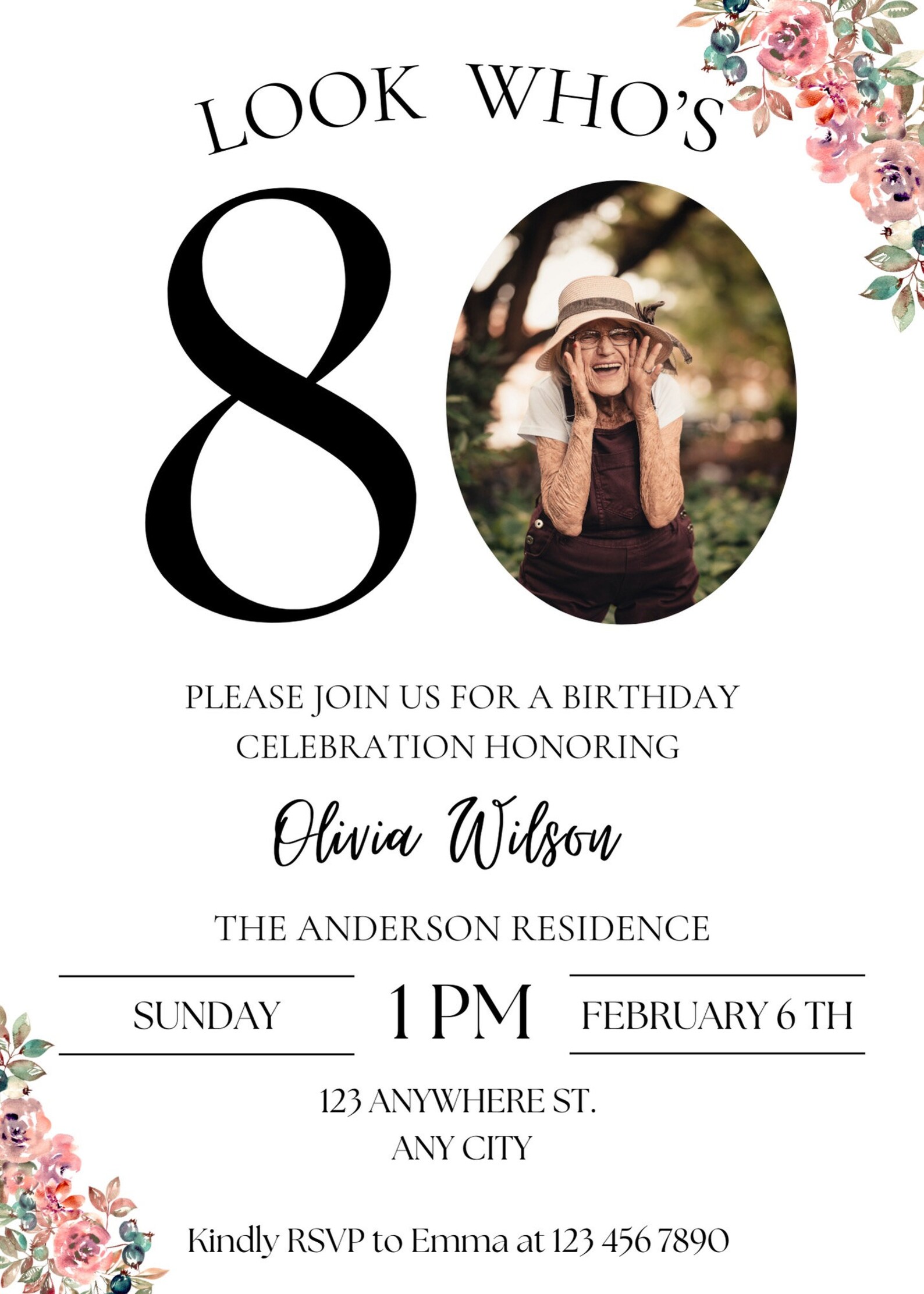 80th Birthday Invitation, 80th Invite Template, Digital 80th Birthday ...