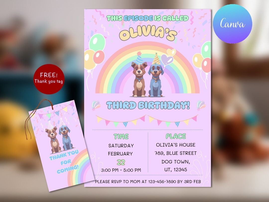 Editable Dog Blue Invitation | Blue Dog Inspired Birthday Invite | Blue ...