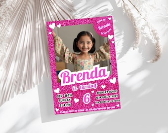 Printable Photo Pink Doll Box Editable Birthday Invitation, Photo Birthday Invitation, Doll Birthday, Digital Kid Princess Birthday Invite