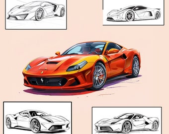 24 pages de coloriage de Supercars pour enfants, voitures de course et F1 à colorier, spécialement pour les garçons, à colorier sur iPad PDF