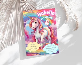 RAINBOW MODERN UNICORN Birthday Invitation Editable Magical Unicorn Party Invite Pastel Rainbow Unicorn Birthday Download Whimsical Unicorn