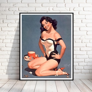BUELL: "Seashore" Classic Pinup, Vintage Reproduction, Sexy, Swimsuit, Heels Multiple Sizes, Prints, Posters, Wall Art [202-410]