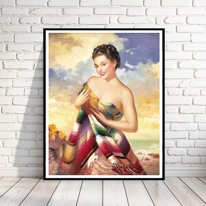 Classic Pinup, Vintage Reproduction, Sexy, Colored Blanket, Multiple Sizes, Prints, Posters, Wall Art [202-361]