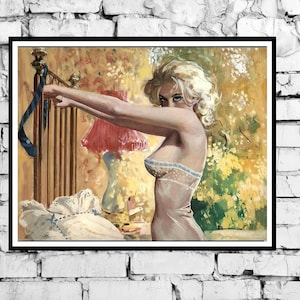 Classic Pinup, "Headboard" Vintage Reproduction, Sexy, Sensual, Side View, Multiple Sizes, Wall Art, Prints, Posters [202-395]