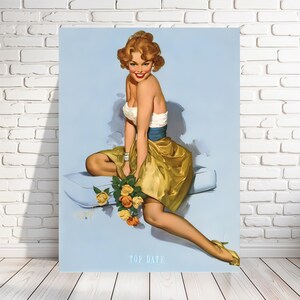 BUELL: "Top Date" 1950's Classic Pinup, Vintage Reproduction, Sexy,  Flowers Multiple Sizes, Prints, Posters [202-360]