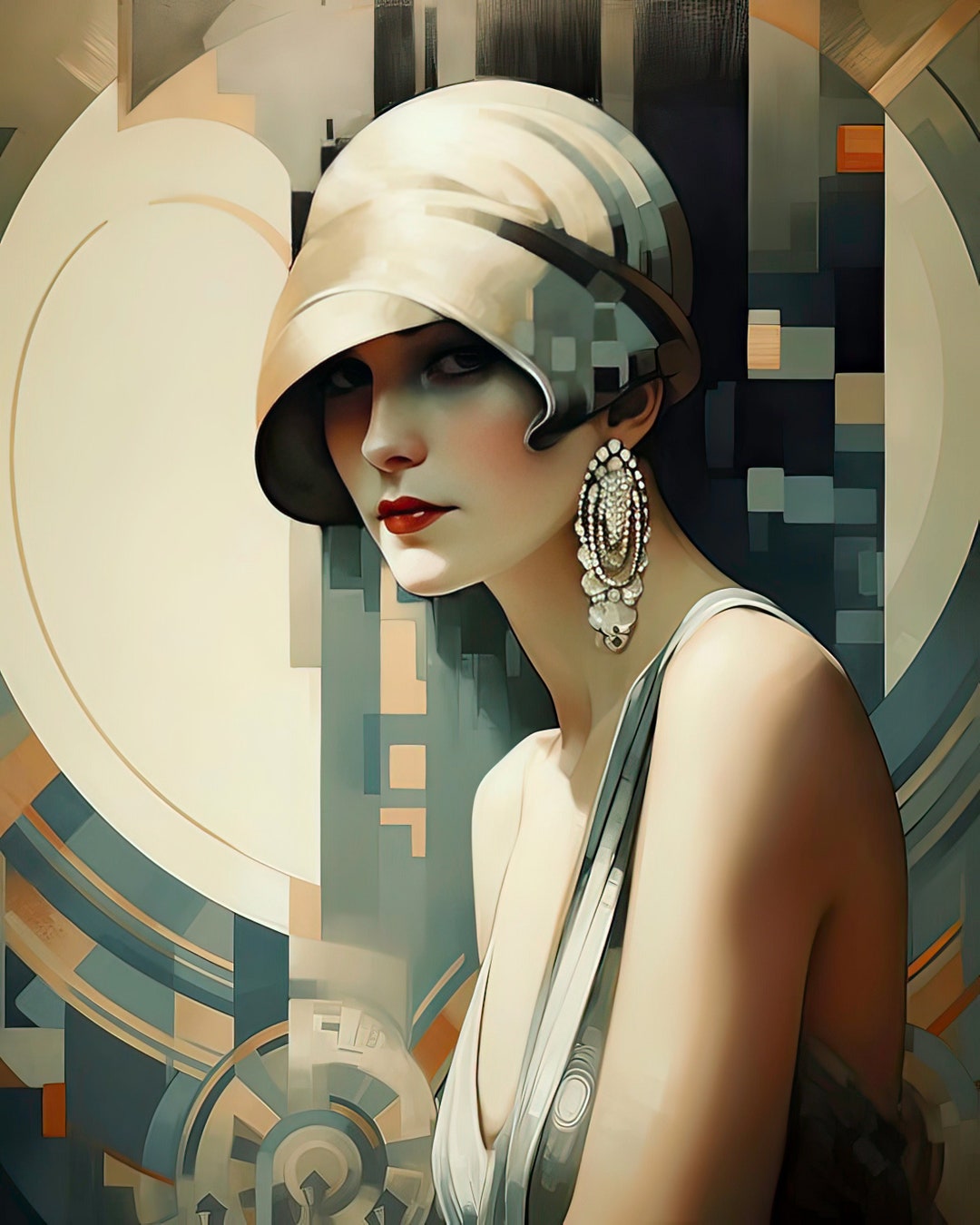 Art Deco Flapper in Hat Vintage Illustration 1920's Print Poster