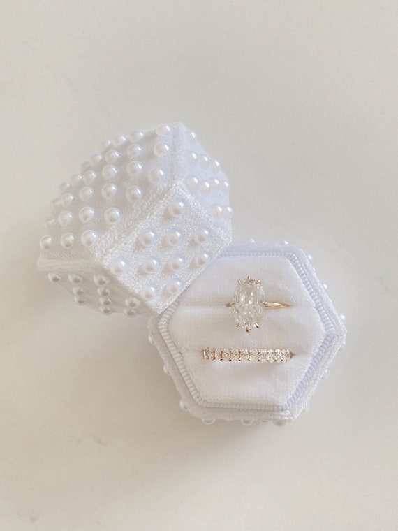Pearl Ring Box, Double Slot White Wedding Ring Box, Proposal Ring Box,  Velvet Ring Box, Hexagon Modern Pearl Ring Box,perfect Bridal Gift - Etsy