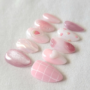 Strawberry Nails | Press On Nails | Cute Nails | Glitter Nails | Pink Nails Japanese Nails | Ichigo Nails | Neows By Mieu