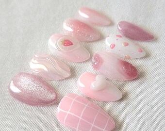Strawberry Nails | Press On Nails | Cute Nails | Glitter Nails | Pink Nails Japanese Nails | Ichigo Nails | Neows By Mieu