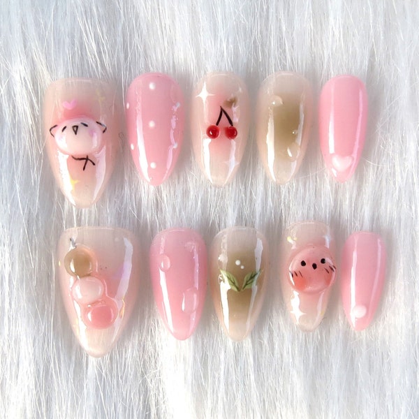 Mochi Dango Nails | Press On Nails | Cute Nails | 3D Nails | Japanese Nails | Mochi | Neows By Mieu