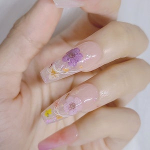 Summer Flower Nails | Press On Nails | Flower Nails | Ombre Nail | Soft Pink Nails | Jelly Nails | Neows By Mieu