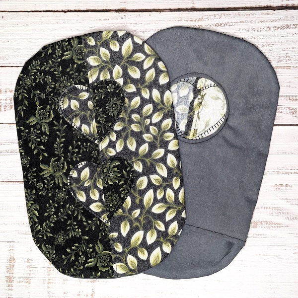 Colostomy Pouch Cover | Patchwork Heart Floral | Dark Green