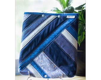 Bedside Night Bag Cover | Fits 2000ml Bags | Blue Striped Patchwork | Open Bottom