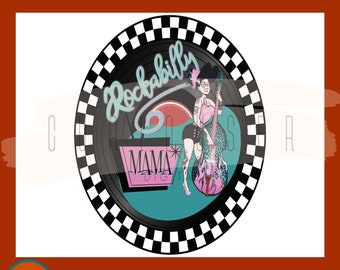 Rock n Roll Sublimation Printable PNG Digital Download, 1950s Rockabilly Mama Bass T-Shirt Designs, 50s Rocker Girl At The Hop Wall Art PNG