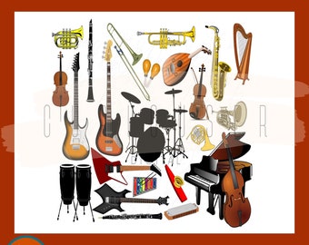 Musical Instruments SVG Bundle, Guitar Png, Drums Png, Violin Png, Bass Guitar Png, Piano Png, Sublimation Printable Bundle Digital Download