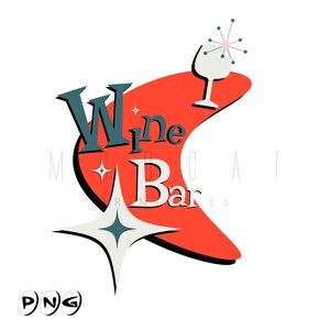 Wijnbar teken PNG, halverwege de eeuw moderne retro sublimatie design, Atomic Boomerang Starburst Wall Art, digitale download