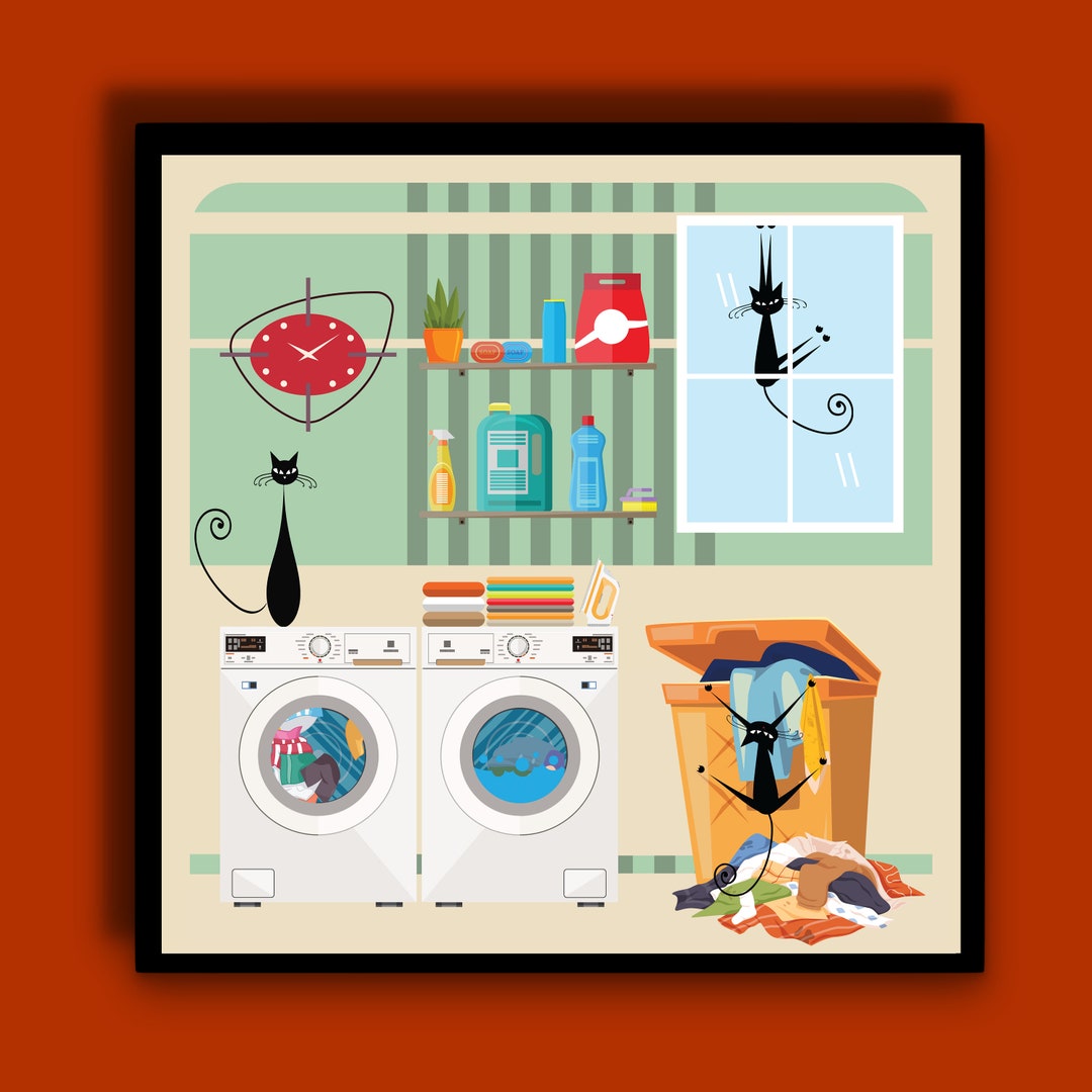 Mid Century Modern Laundry Room Decor Atomic Cat Wall Art Etsy UK