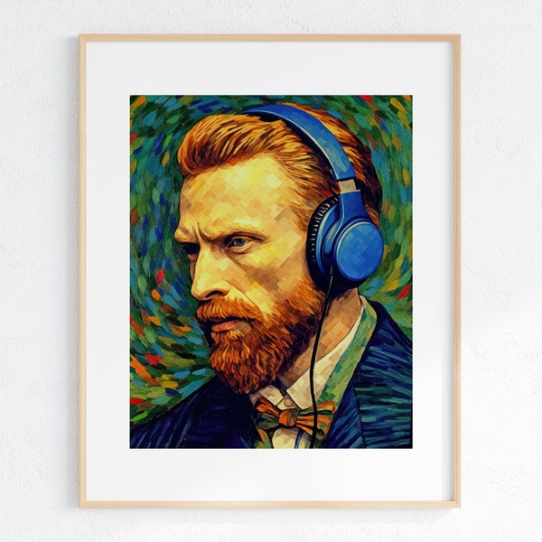 Altered Art Portrait of Vincent Van Gogh with Headphones: Perfect Ear Illusion