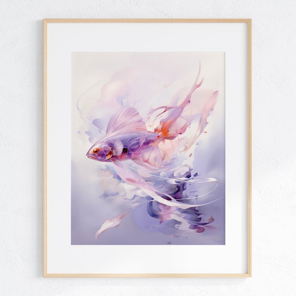Fish Digital Painting, Dreamlike Peaceful Marine Life Artwork, Impressionistic Wall Art Decor, Pastel Colors, Downloadable Poster