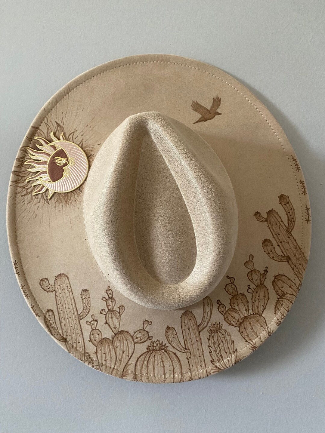 Cactus Detailed Burned Wide Brim Hat Etsy