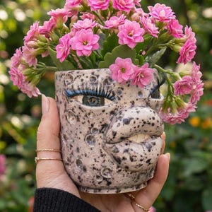 Handmade Moon Face Plant Pot: Ceramic Celestial Decor