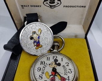 RARE!! Mint Condition Stainless Steel Authentic "Mickey Mouse" Pocket watch