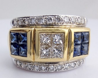 18kt Two-tone Sapphire and Diamond Fashion ring