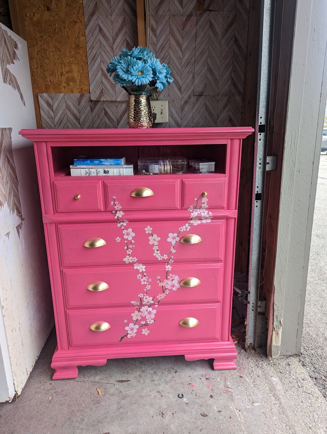 Upcycled Raspberry Pink Bedroom Dresser Solid Wood FREE USA Shipping