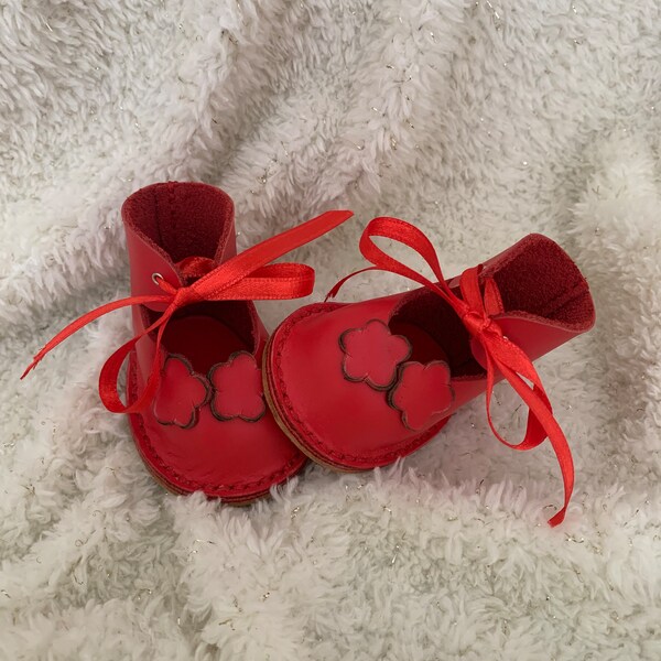 6,5cm (2.55 inch) Genuine Leather Red Waldorf Doll Shoes