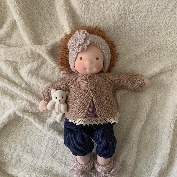 Handmade Waldorf Doll 15.7 inch (40cm) with Genuine Leather Shoes and Knit Outfit - Perfect Gift for Kids