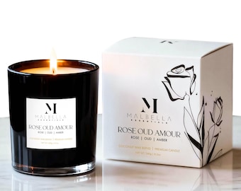 Rose Oud Scented Coconut Wax Candle - Luxury Amber Candle - Spa Candle  - Gift for Her