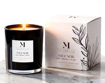 Sage Noir Scented Coconut Wax Candle - Sea Salt Candle - Spa Candle - Bergamot Candle - Gift for Her