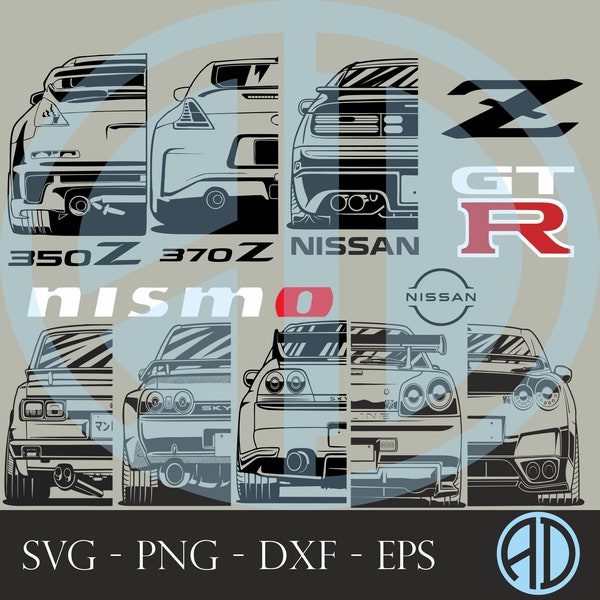 Nissan Bundle | Gtr | Z Series | Jdm Legends | Skyline R34 R33 R32 2000GTR | 370Z 350Z Svg | Png | Dxf | Eps Car Designs | Instant Download