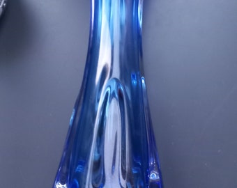 Heavy blue and transparent Murano glass vase