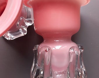 Pair of pink glass candlesticks by Tarnowiec glassworks designed by Jerzy Słuczan Orkusz