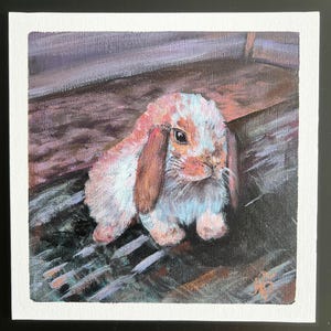 Cute Bunny Acrylic Painting, Original Rabbit Art, 8x8 Wall Decor, Animal Gift, Kids Room Artwork