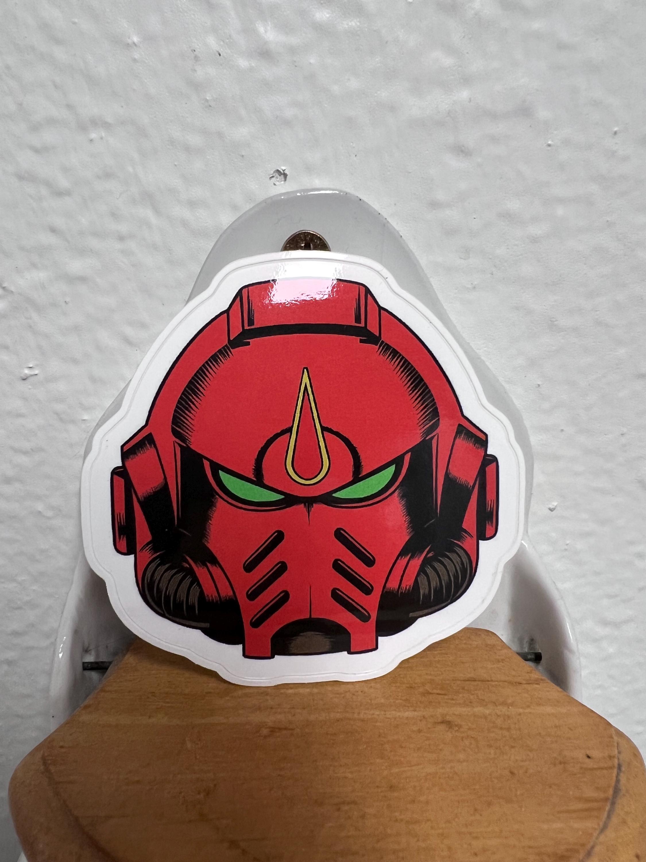 Blood Angels Space Marine Helmet Sticker – Warhammer-Inspired Vinyl Decal | 3x3” Grimdark Die-Cut Sticker | Gothic Collectible Art